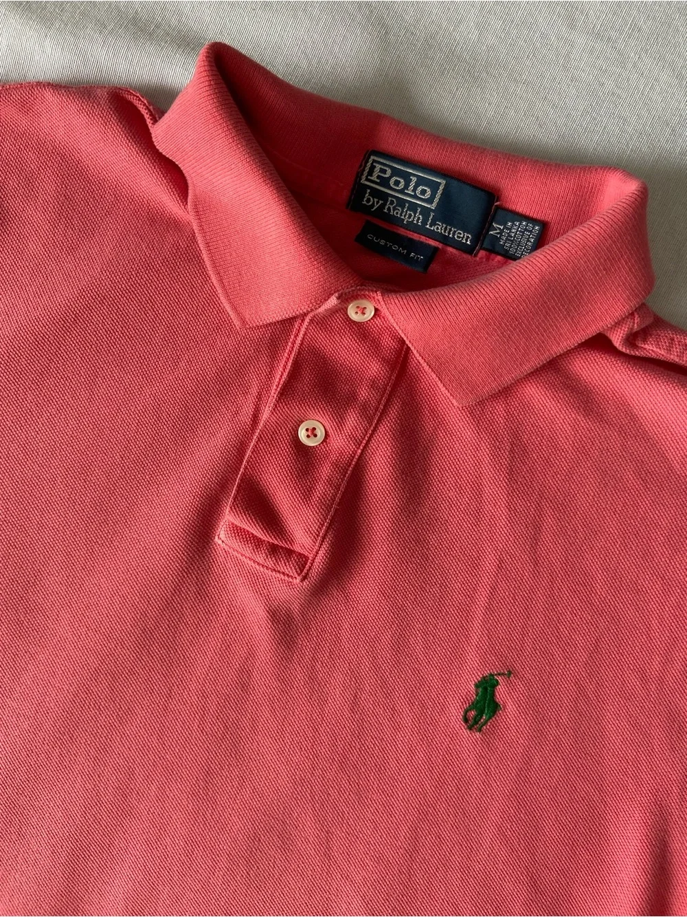 Ralph Lauren Men’s Coral Pink Polo with Green Logo